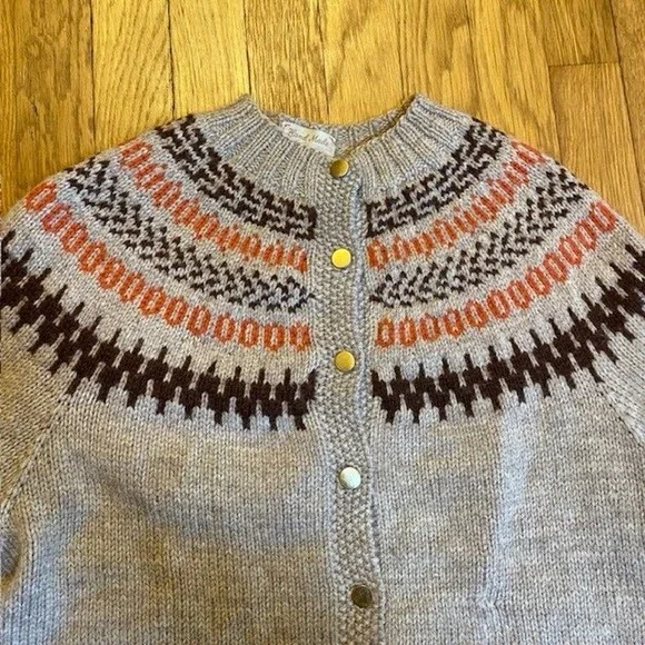 Vintage Fair Isle Sweater Handmade Knit 100% Wool Cardigan Womens Size Medium - Picture 3 of 9